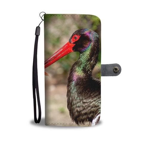 Black Stork Bird Print Wallet Case