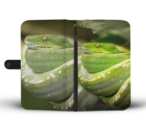 Amazing Green Snake Print Wallet Case