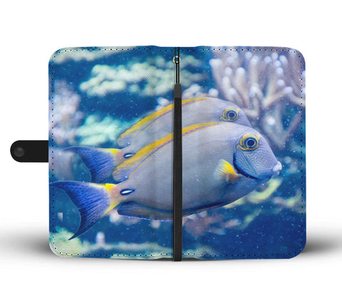 Grey And Yellow Tang Fish Print Wallet Case