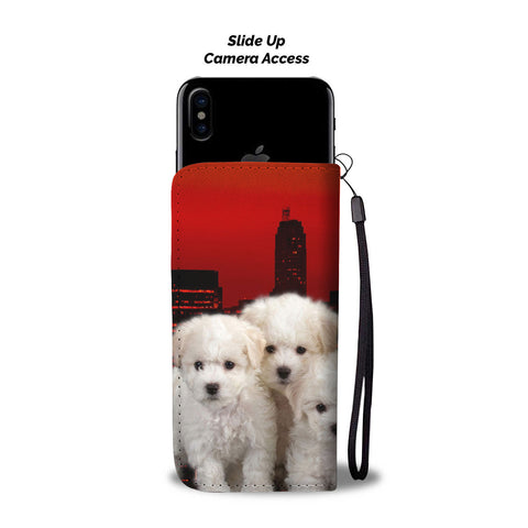 Bichon Frise Puppies On Red Print Wallet Case