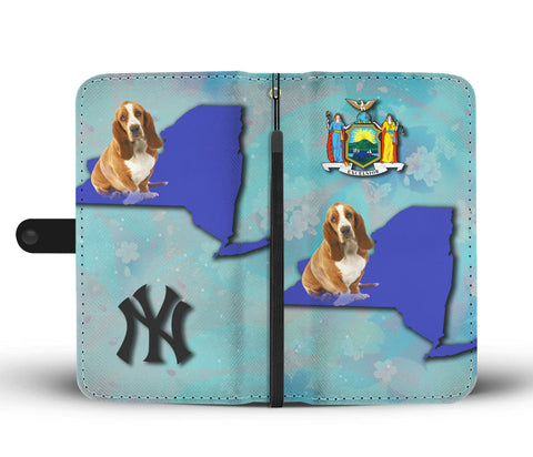 Basset Hound Dog Print Wallet CaseNY State