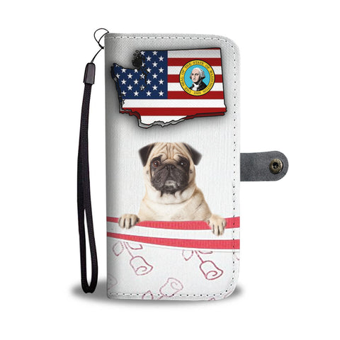 Cute Pug Dog Print Wallet CaseWA State