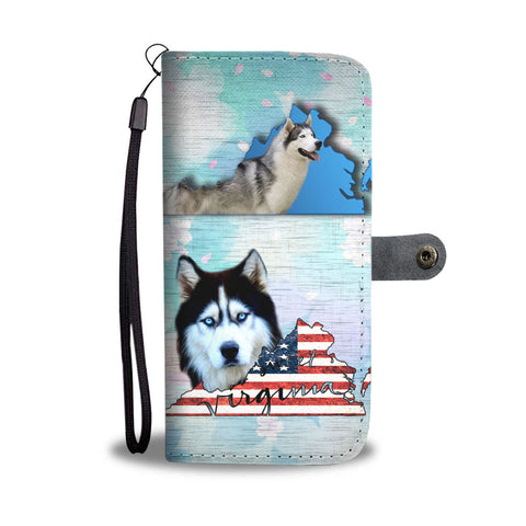 Siberian Husky Dog Print Wallet CaseVA State