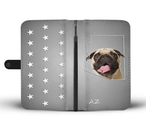 Pug Dog Print Wallet CaseAZ State