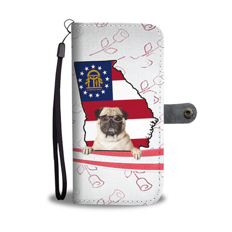 Pug Dog Print Wallet CaseGA State