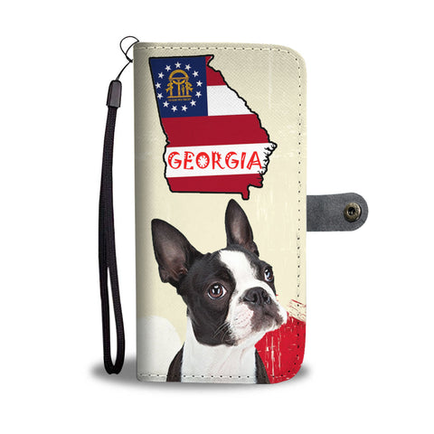 Boston Terrier Print Wallet CaseGA State