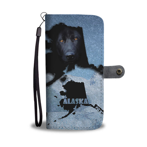 Black German Shepherd Dog Print Wallet CaseAK State