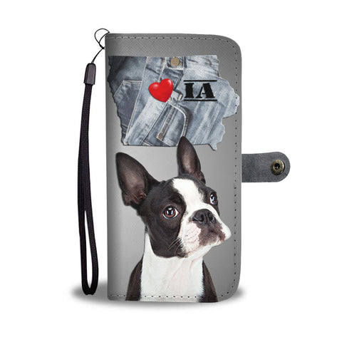 Cute Boston Terrier Print Wallet CaseIA State