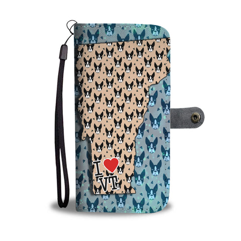 Boston Terrier Dog Pattern Print Wallet CaseVT State