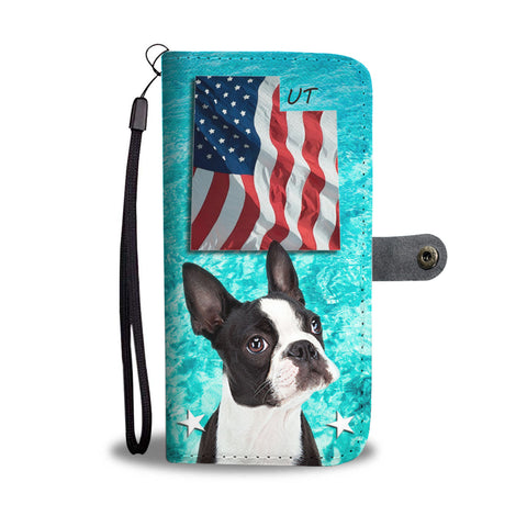 Cute Boston Terrier Print Wallet CaseUT State