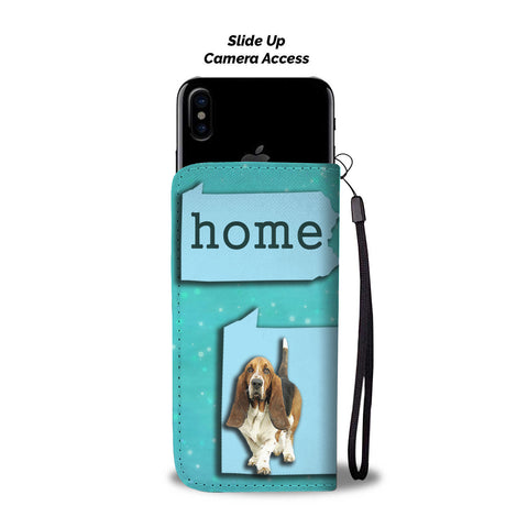 Cute Basset Hound Dog Print Wallet CasePA State