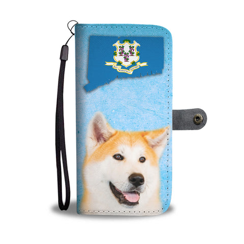 Cute Akita Dog Print Wallet CaseCT State