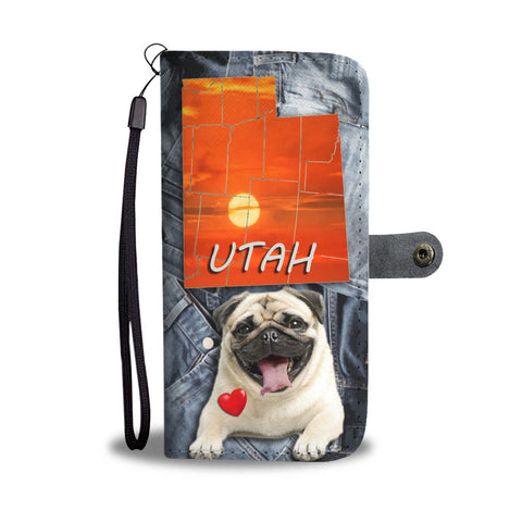 Pug Dog Print Wallet Case UT State
