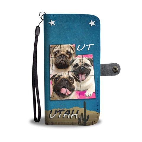 Cute Pug Dog Print Wallet CaseUT State