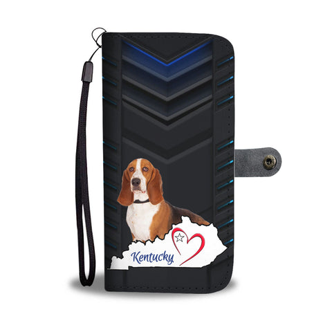 Cute Basset Hound Print Wallet CaseKY State