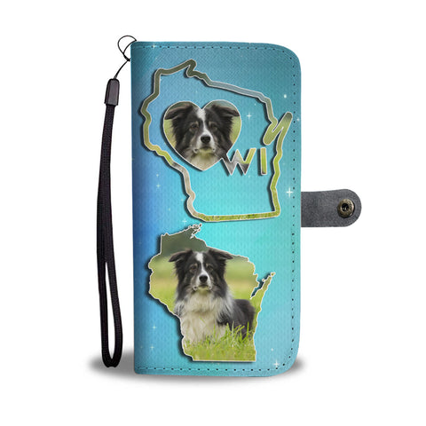 Border Collie Dog Print Wallet CaseWI State