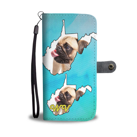 Cute Pug Dog Print Wallet CaseWV State