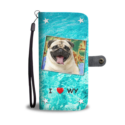 Cute Pug Dog Print Wallet CaseWY State