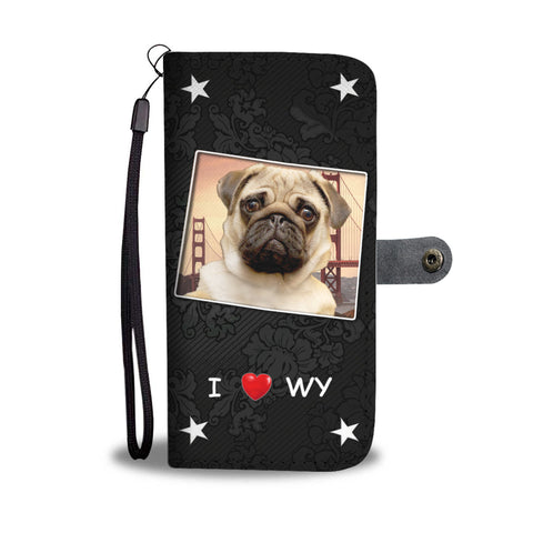 Pug Dog On Black Print Wallet CaseWY State