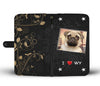 Pug Dog On Black Print Wallet CaseWY State