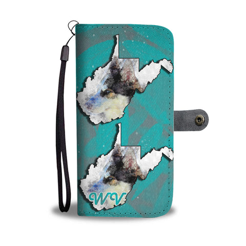 Siberian Husky Dog Art Print Wallet CaseWV State