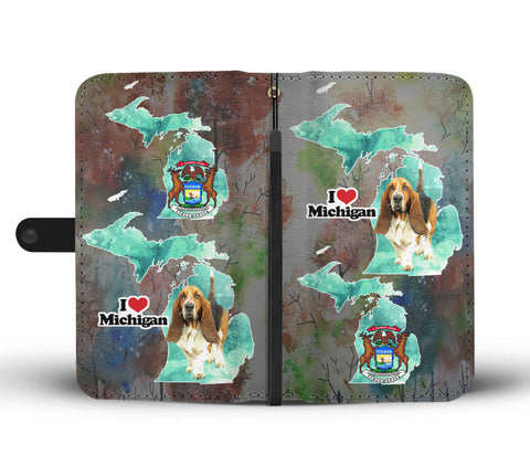 Cute Basset Hound Print Wallet CaseMI State