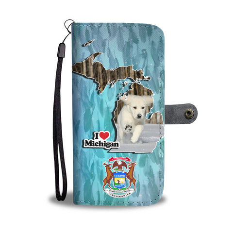 Cute Golden Retriever Puppy Print Wallet CaseMI State