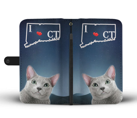 Russian Blue Cat Print Wallet CaseCT State