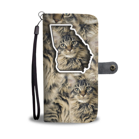 Maine Coon Cat Print Wallet CaseGA State