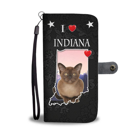 Cute Burmese Cat On Black Print Wallet CaseIN State