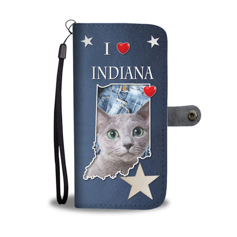 Cute Russian Blue Cat Print Wallet CaseIN State