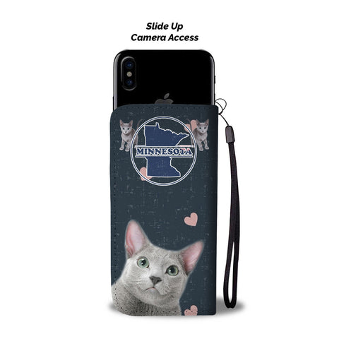 Russian Blue Cat Print Wallet CaseMN State