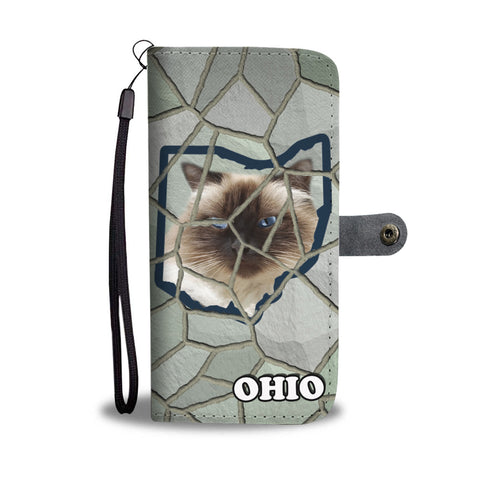 Himalayan Cat Stone Pattern Print Wallet CaseOH State