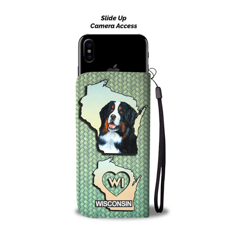 Bernese Mountain Dog Print Wallet CaseWI State