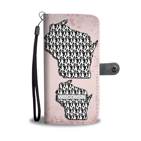 Boston Terrier Dog Pattern Print Wallet CaseWI State