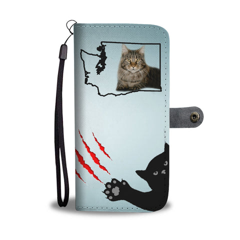 Maine Coon Cat Print Wallet CaseWA State