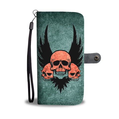 Three Skull Print Wallet Case