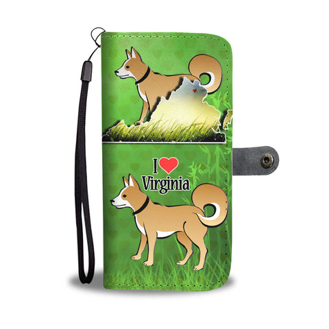 Brown Eskimo Dog Print Wallet CaseVA State