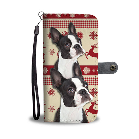 Cute Boston Terrier Christmas Print Wallet Case