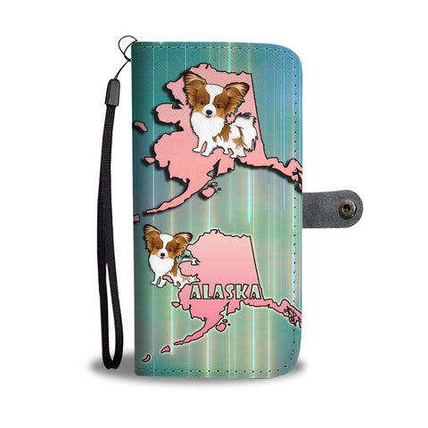 Cute Papillon Dog Art Print Wallet CaseAK State