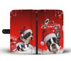 Cute Boston Terrier Red Christmas Print Wallet Case