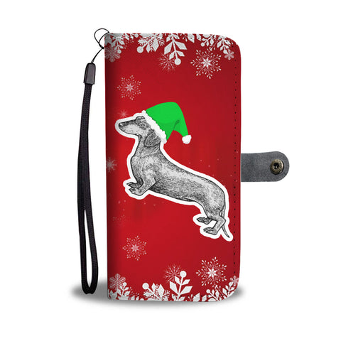 Dachshund Dog Red Christmas Print Wallet Case