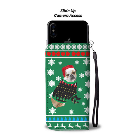 Bulldog Christmas Print Wallet Case