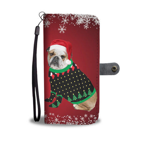 Bulldog Red Christmas Print Wallet Case