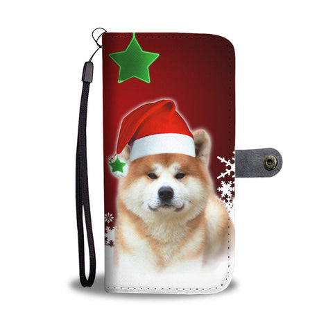 Akita Dog On Christmas Print Wallet Case