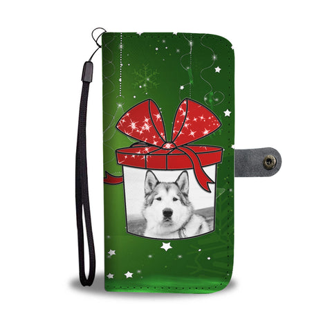 Alaskan Malamute Dog On Christmas Print Wallet Case