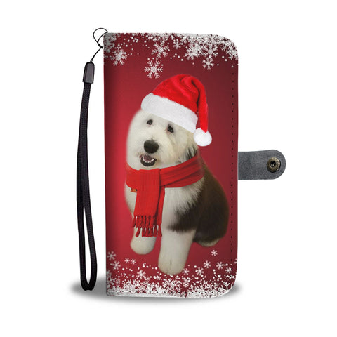 Old English Sheepdog Christmas Red Print Wallet Case