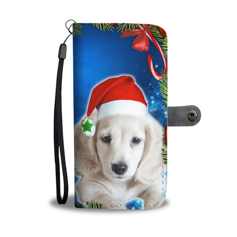 Cute Dachshund Dog On Christmas Print Wallet Case