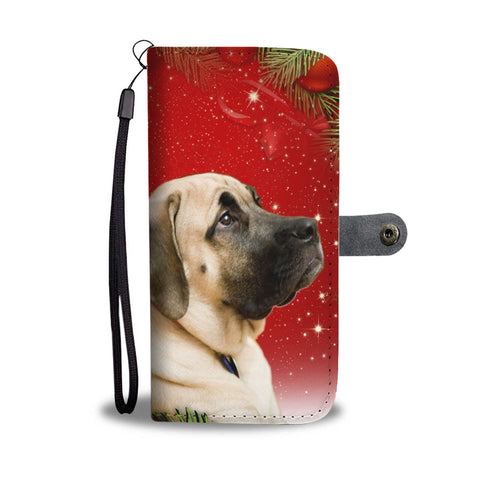 Cute English Mastiff On Christmas Print Wallet Case