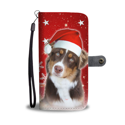 Miniature American Shepherd On Christmas Print Wallet Case